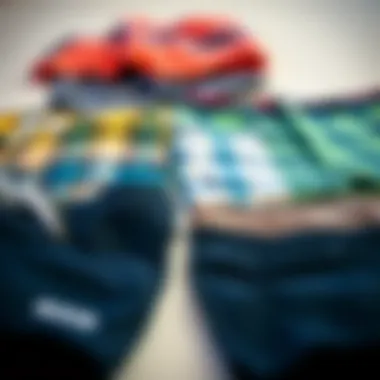 Various styles of Quiksilver boardshorts laid out for comparison