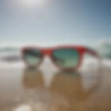 Artistic representation of surfers wearing Ray-Ban sunglasses in a vibrant surf culture