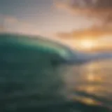 Surfer riding a wave at sunrise, embodying the spirit of adventure.