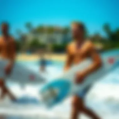 Surfers Embracing the Surf Culture A picturesque beach setting with surfers enjoying the waves while sporting Rip Curl gear