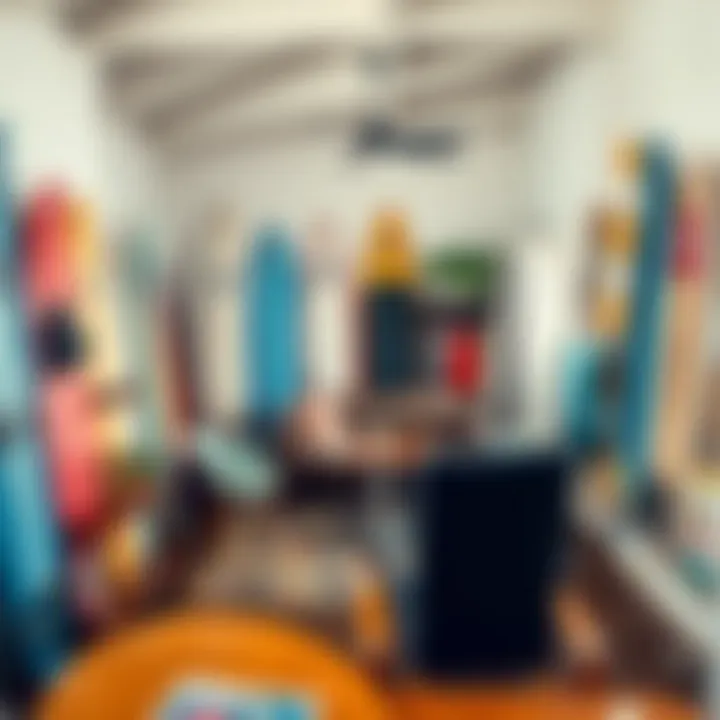 Inviting Common Space for Surf Enthusiasts Cozy common area filled with surfboards and social space