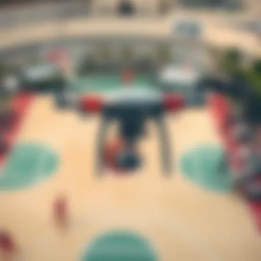 Drone in action capturing a basketball game from above