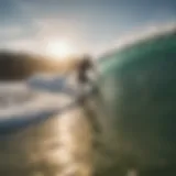 A vibrant beach scene with surfers in action under the sun