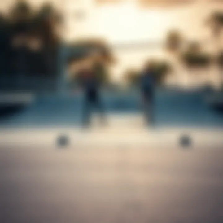 Asphalt surface with skateboarders in action