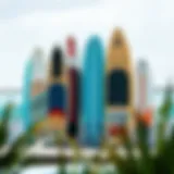 Overview of a selection of intermediate paddle boards showcasing various designs