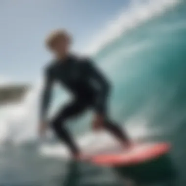Surfer in 72-Degree Water Surfer navigating waves in 72-degree water wearing a wetsuit