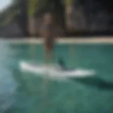 An innovative self propelled stand up paddle board on crystal clear water