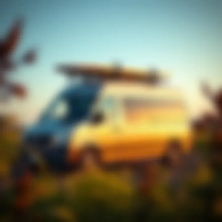 A sleek sprinter van with surfboards mounted on a rack