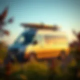 Sleek Sprinter Van with Surfboards A sleek sprinter van with surfboards mounted on a rack