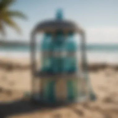 Hydration station with bottles on the beach