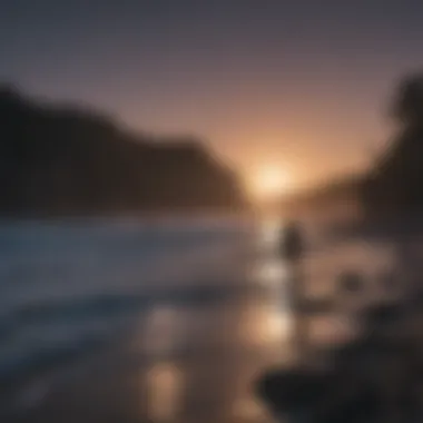 A fisherman casting line under moonlight