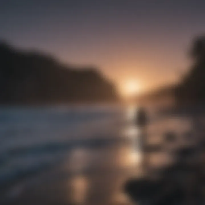 A fisherman casting line under moonlight