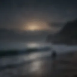 Nighttime surf fishing scene with waves and stars