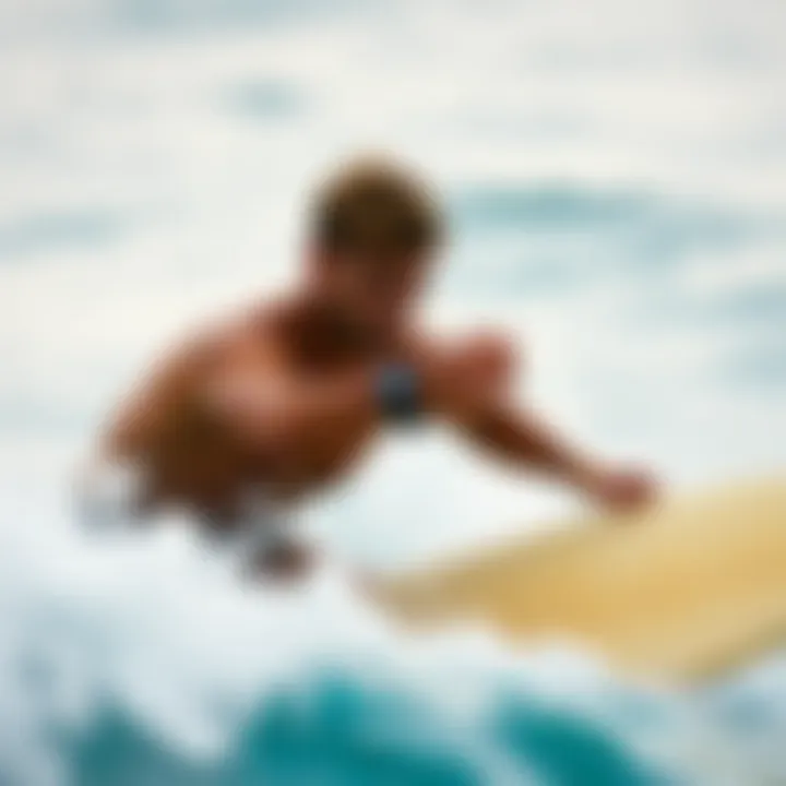 Surfer checking G-Shock watch before catching a wave