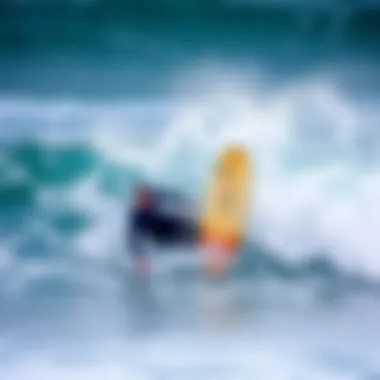 Surfer navigating waves in a well-fitted medium tall wetsuit