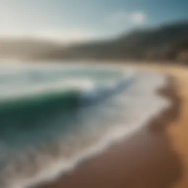 A picturesque beach scene highlighting surfers enjoying the ocean.