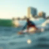 Surfing the River Waves in Austin A surfer riding a wave in the river at Austin