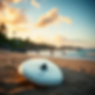 Surfboard resting on the sandy beach of Tamarindo