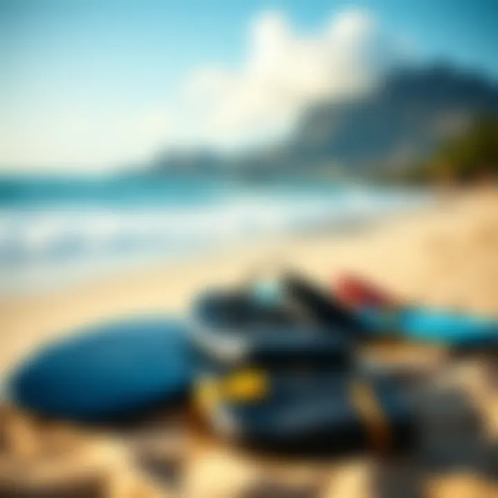 Surfing Gear Essentials Essential surfing gear laid out on the beach