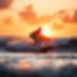 Surfing at Hilton Head beach during sunset
