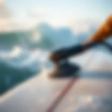 SurfPrep Air Sander in Action Close-up of SurfPrep air sander in action on surfboard surface