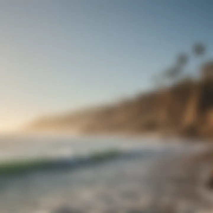 A scenic view of San Diego coastline with surfers