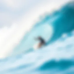 Surfer navigating through a large wave