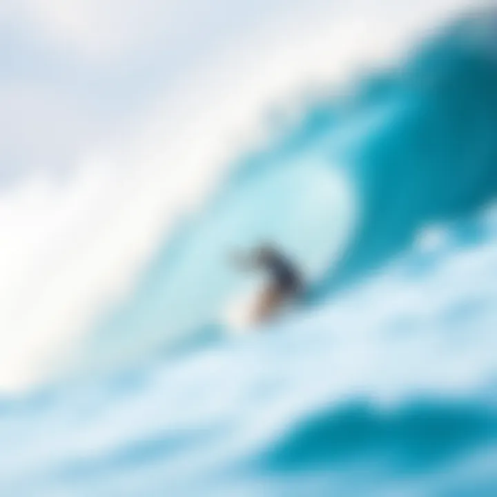 Surfer navigating through a large wave