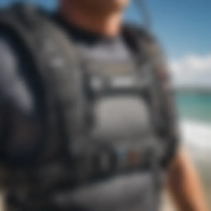 Close-up of kitesurfing harness features