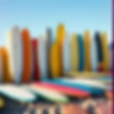 Diverse Foam Surfboards Collection Collection of foam surfboards on a beach