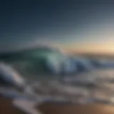 Calm ocean waves lapping against the shore under a moonlit sky