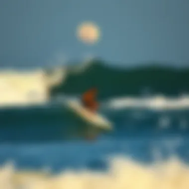 Surfing Under Lunar Influence Surfers riding waves influenced by lunar tides