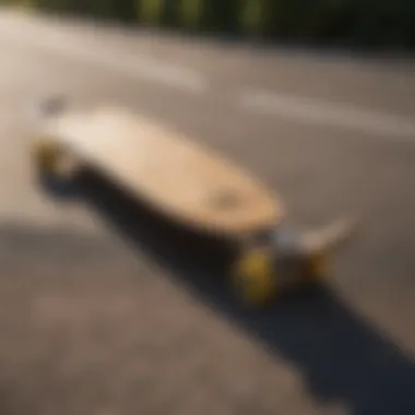 Close-up of a longboard showcasing its unique design and materials