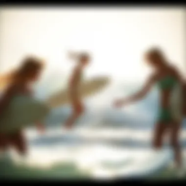 Surfing the Future: Modern Competitions Modern female surfers showcasing skills during a competition