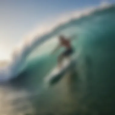 Surfer wearing swim trunks while riding a wave