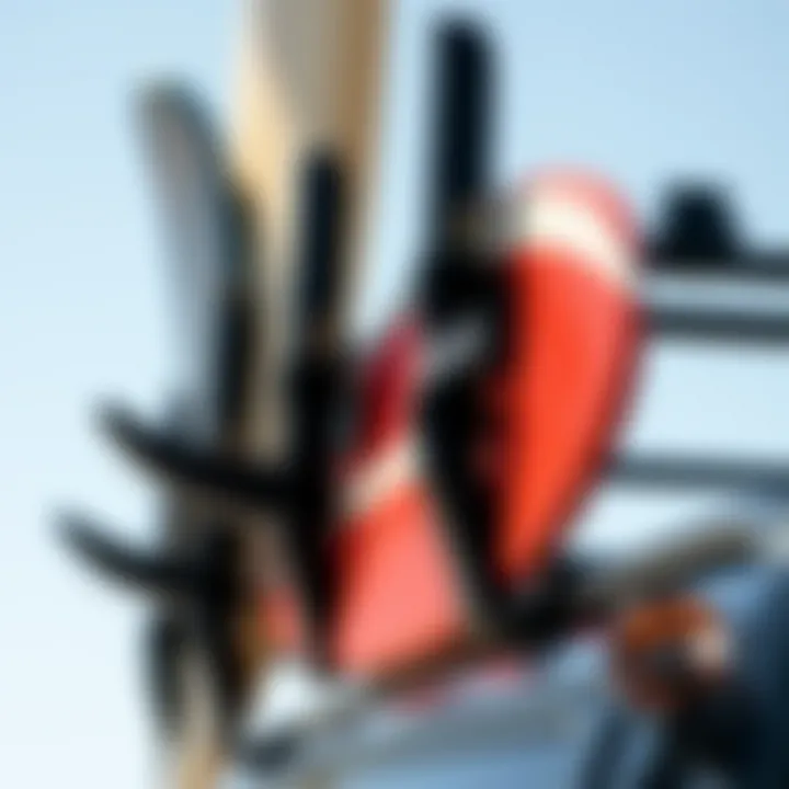 Close-up view of the Inno surf rack holding surfboards securely