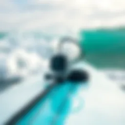 Surfboard with Go Pro leash attached