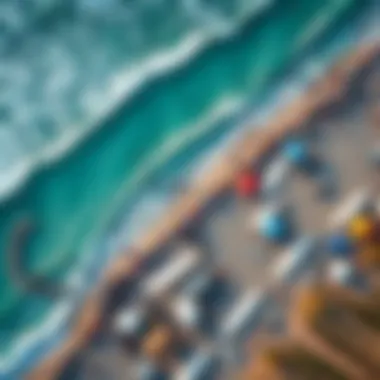 Aerial View of Community at the Beach An aerial view of a busy beach illustrating community engagement