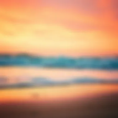 Serene Beach at Sunset A serene beach at sunset with waves gently lapping at the shore