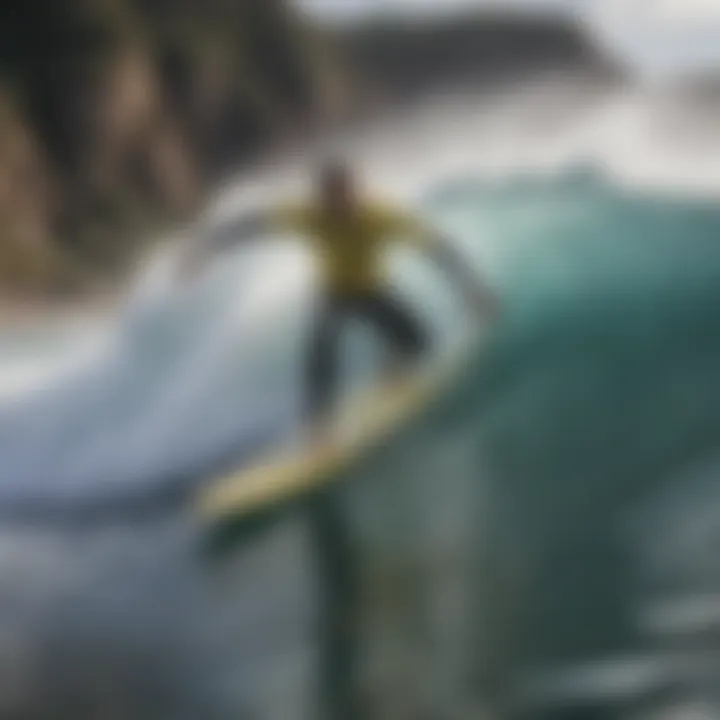 Surfer demonstrating proper technique on a foam surfboard