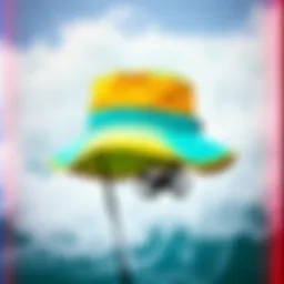 A vibrant surf bucket hat against a backdrop of crashing waves