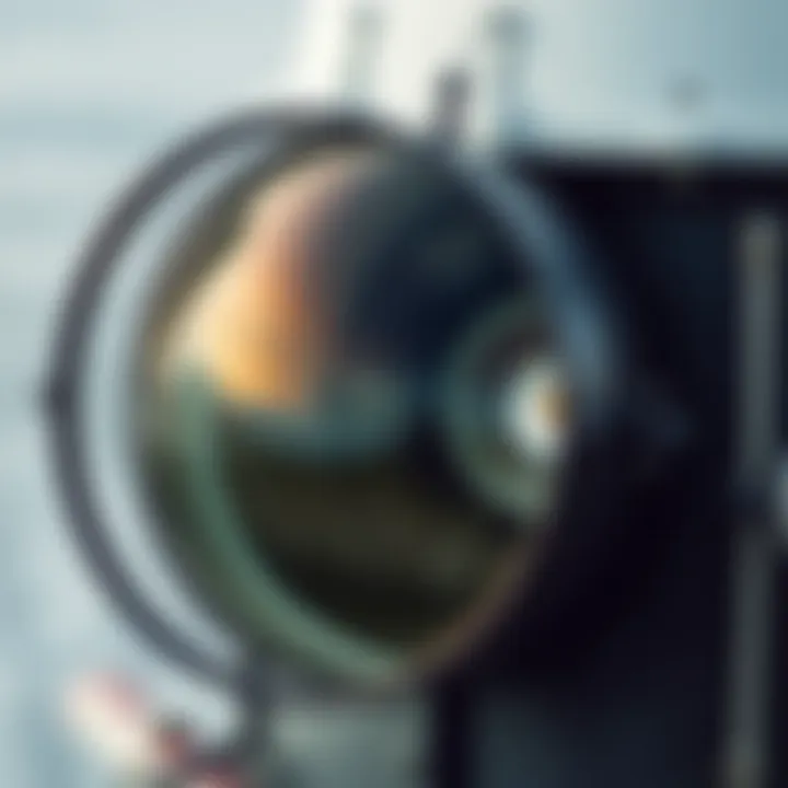 A close-up view of a historical lighthouse lens showcasing its intricate design