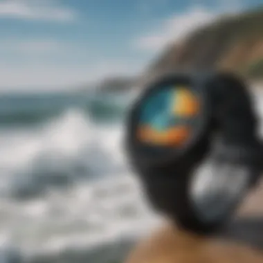 A high-tech tide surf watch displaying ocean data