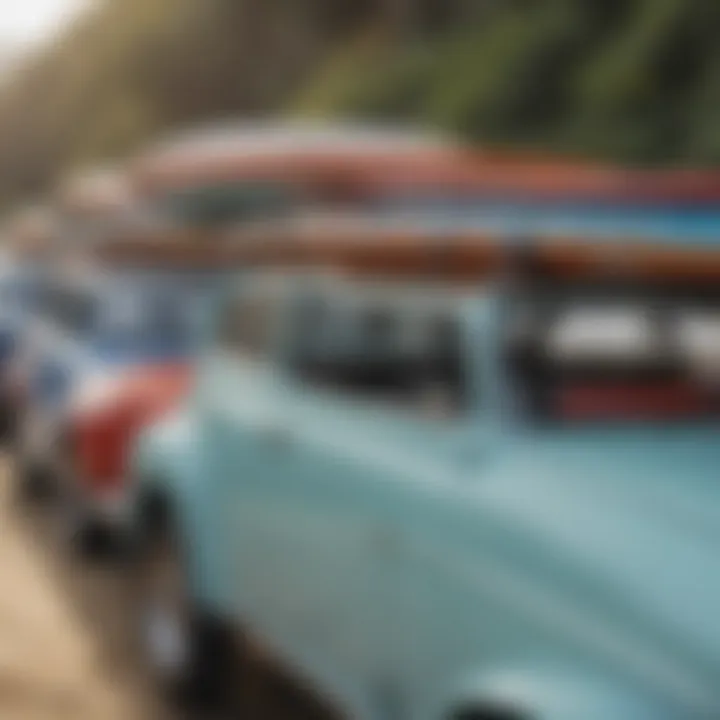 A variety of surfboard roof racks displayed, emphasizing different styles and features.