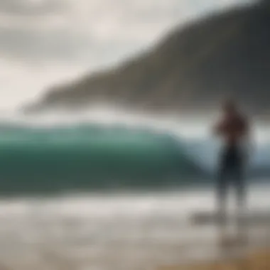 Surfer checking wind conditions with an anemometer