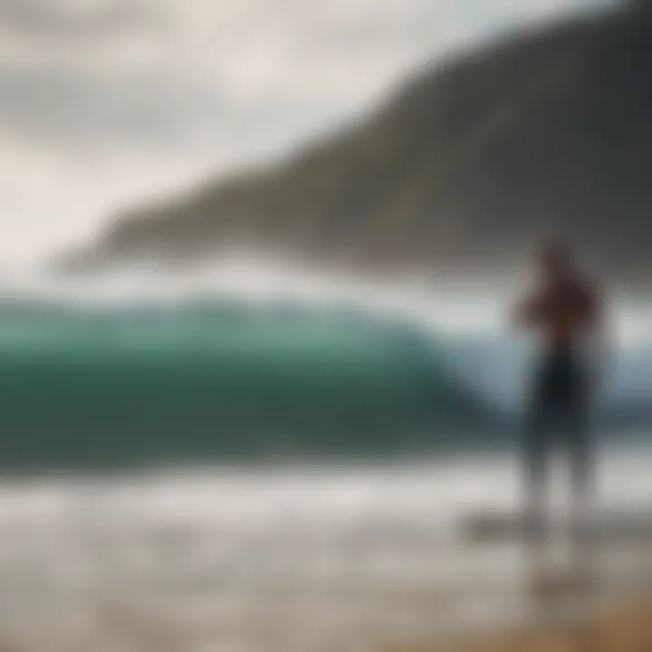 Surfer checking wind conditions with an anemometer