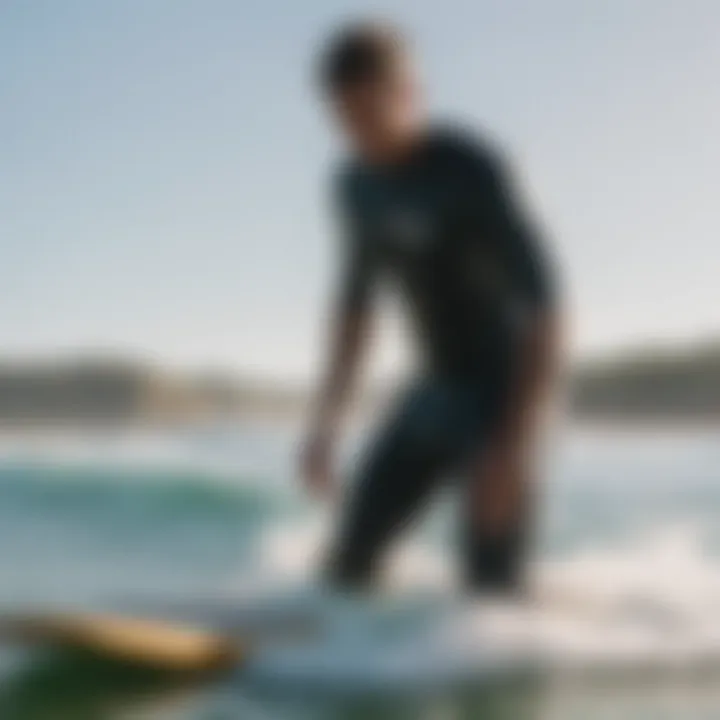 A surfer maintaining their body board leash