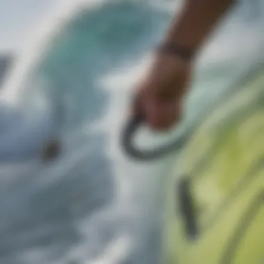 An array of body board leashes in various surf conditions