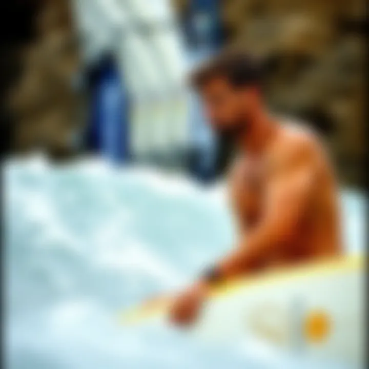 Surfer analyzing environmental cues for optimal surfing