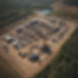 Aerial view of a fracking site amidst natural surroundings